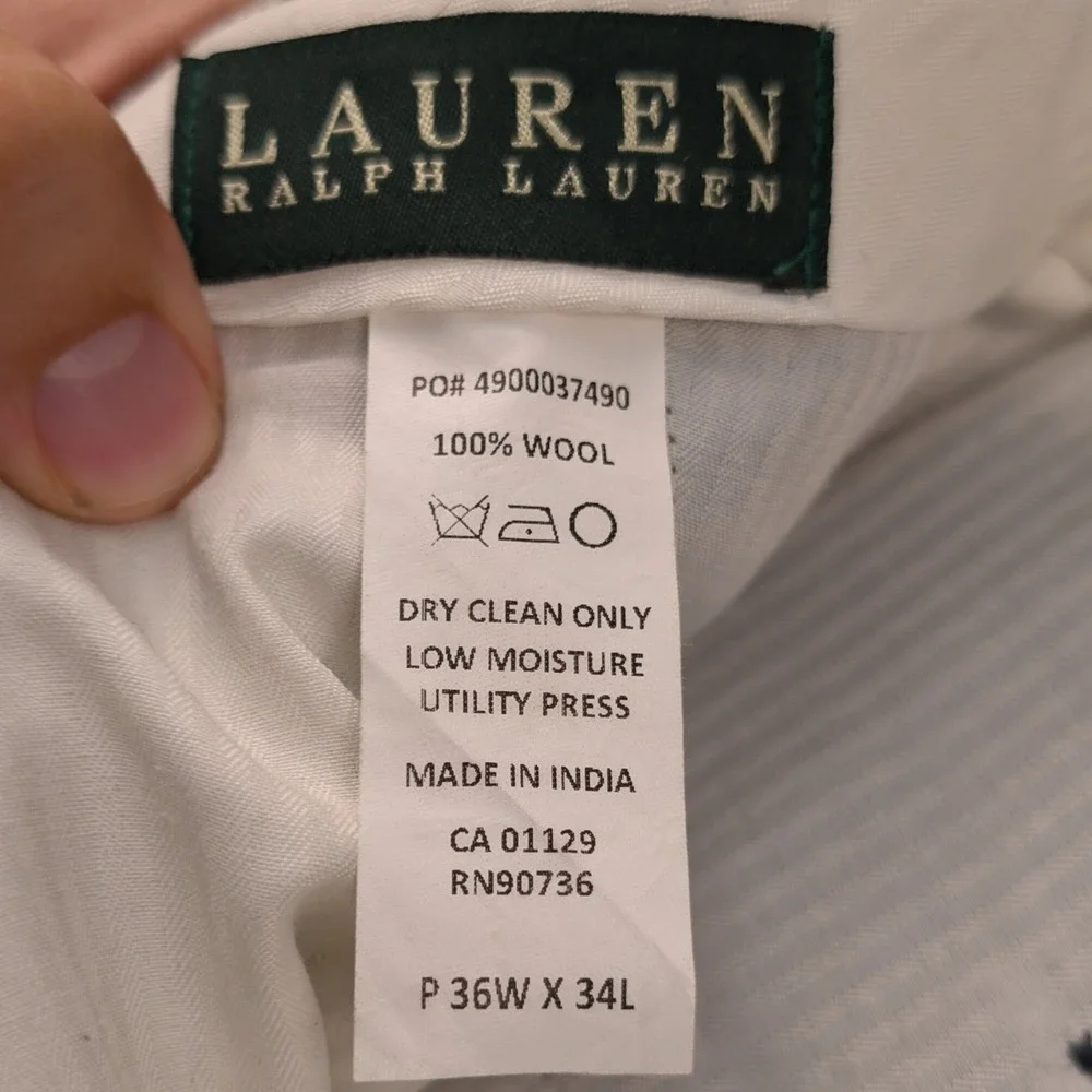 VTG Lauren Ralph Lauren Dress Pants Men's 37x34 Navy Wool Pleated Cuffed Y2K